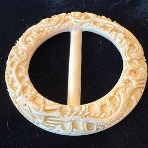 Intricately Carved Bone/Faux Ivory (?) Dragon Buckle